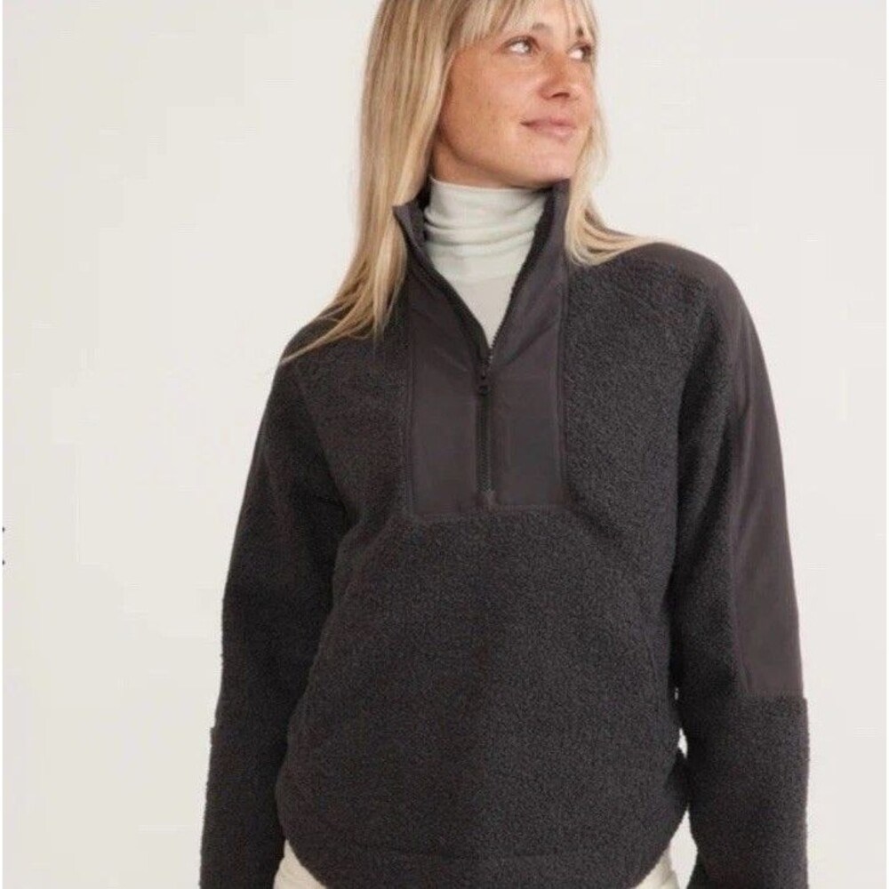 Marine Layer Park Sherpa Sz M 1/2 Zip Pullover Dark Gray